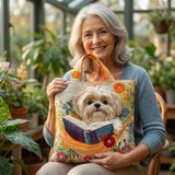 Käsityölaukku – Shih Tzu Kirjojen ja Kukkien kanssa