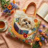 Käsityölaukku – Shih Tzu Kirjojen ja Kukkien kanssa