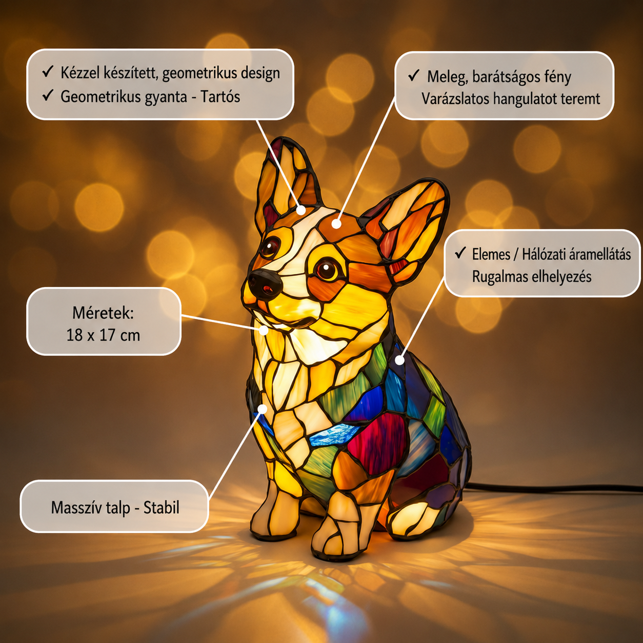 Corgi Onnellisuus – hehkuva LED-koristevalaisin